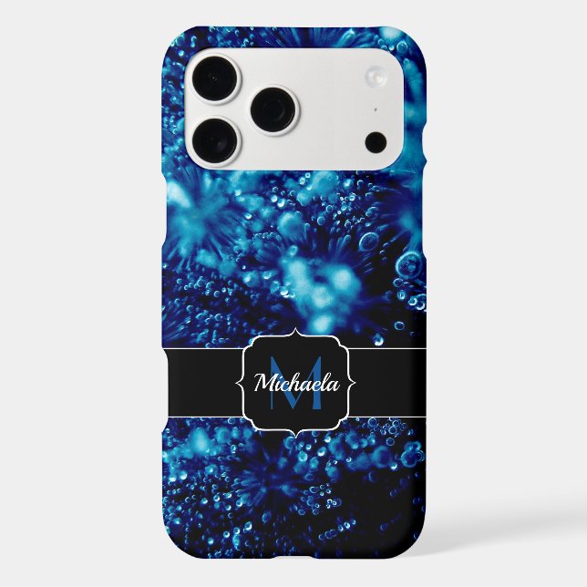 Blue sparkles Abstract Frozen bubbles Monogram iPhone Case (Back)