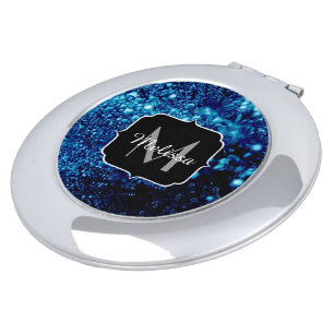 Blue sparkles Abstract Frozen bubbles Monogram Mirror For Makeup