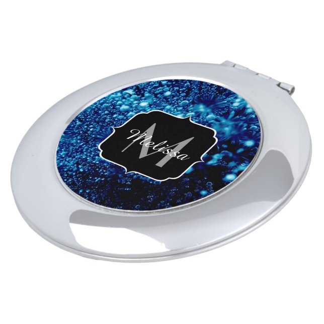 Blue sparkles Abstract Frozen bubbles Monogram Mirror For Makeup (Turned)