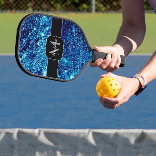 Blue sparkles Abstract Frozen bubbles Monogram Pickleball Paddle
