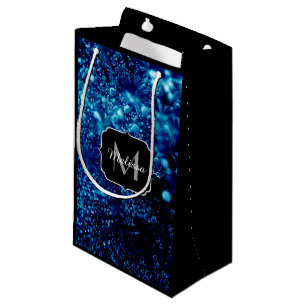 Blue sparkles Abstract Frozen bubbles Monogram Small Gift Bag