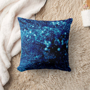 Blue sparkles Frozen ice bubbles abstract  Throw Pillow