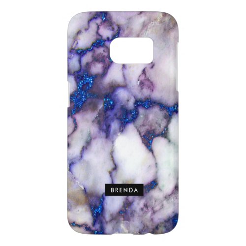 Blue sparkles gray faux marble stone samsung galaxy s7 case