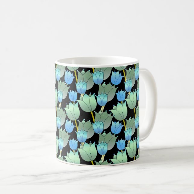 Blue Sparkling Floral Fantasy Coffee Mug (Front Right)