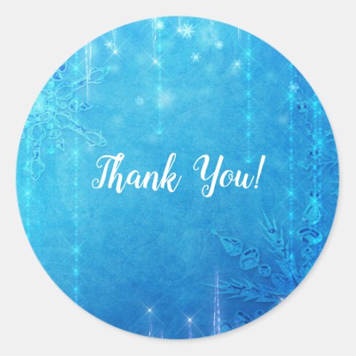 Blue Sparkling Frozen Ice Winter Bridal Shower Classic Round Sticker