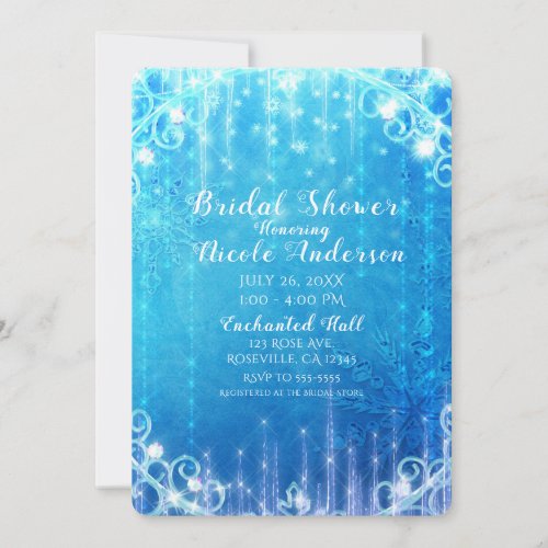 Blue Sparkling Frozen Ice Winter Bridal Shower Invitation