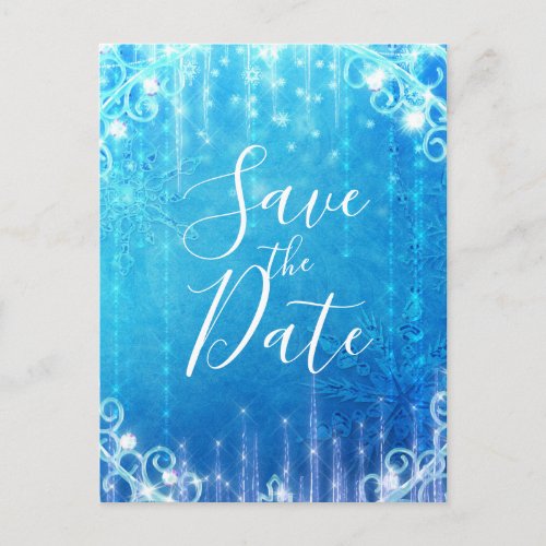 Blue Sparkling Frozen Ice Winter Save the Date Announcement Postcard
