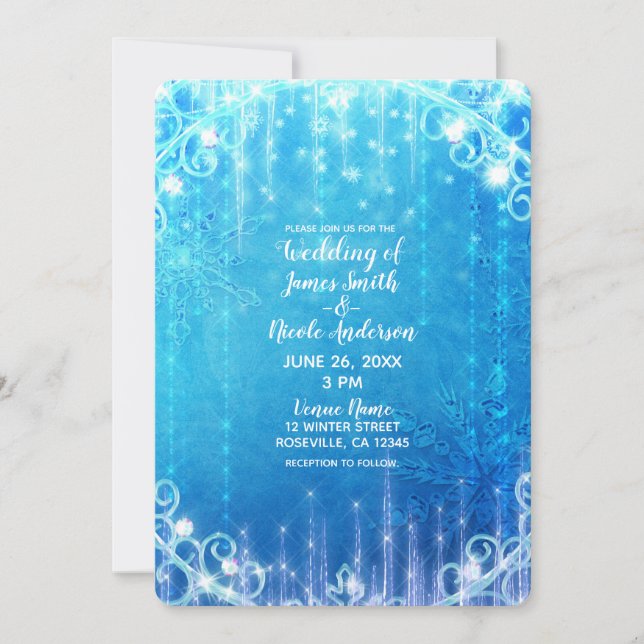Blue Sparkling Frozen Winter Wonderland Wedding Invitation (Front)