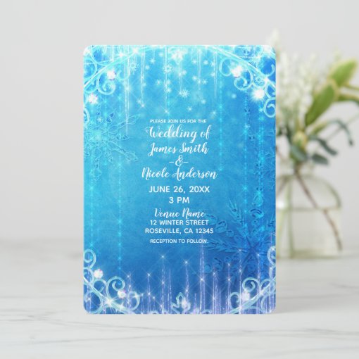 Blue Sparkling Frozen Winter Wonderland Wedding Invitation | Zazzle