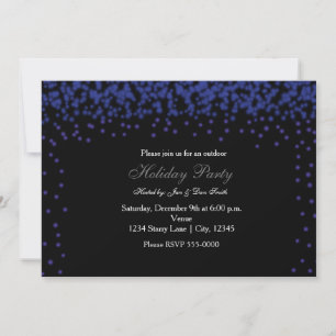 Blue Sparkling Lights on Black Party Invitation