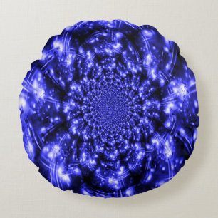 Blue Sparkling Lights Round Pillow