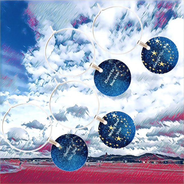 Blue Sparkling New Year Glitter Stars Floral Party Wine Charm (Blue Sparkling New Year Glitter Stars Floral Party Wine Charm)