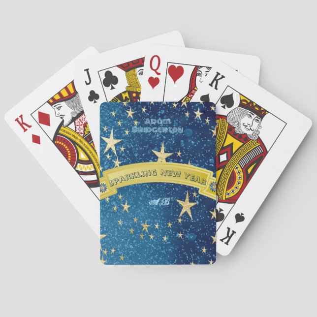 Blue Sparkling New Year Golden Dark Starry Night  Poker Cards (Back)