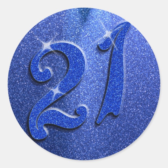 Blue Sparkly 21st Birthday Party Stickers (Front)