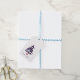 Blue Sparkly Calligraphy Christmas Tree Gift Tags