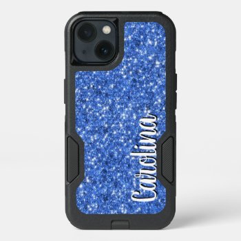 Blue Sparkly Glitter  Girly  Personalized Iphone 13 Case by CoolestPhoneCases at Zazzle
