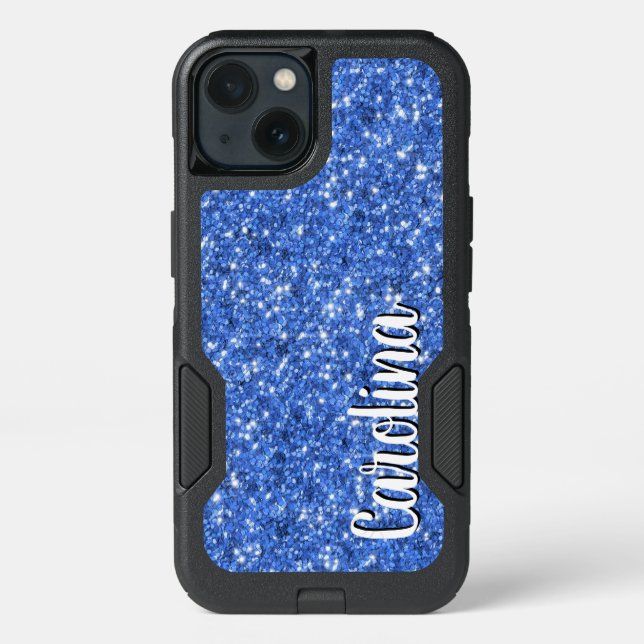 Blue Sparkly Glitter, Girly, Personalized Otterbox iPhone Case (Back)