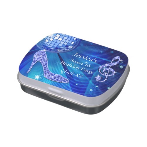 Blue Sparkly Heels Music Disco Ball Party Favor Candy Tin