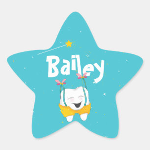 Blue Sparkly Magical Flying Tooth Personalized Star Sticker