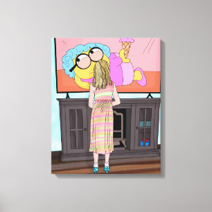 Blue Sparkly Shoes Little Girl Watching Tv Canvas Print