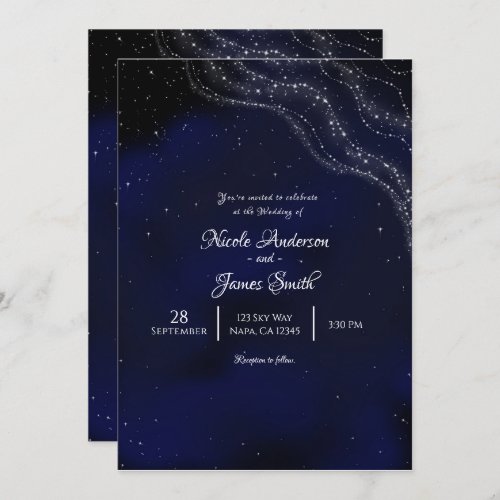 Blue Sparkly Starry Night Sky Wedding Invitation