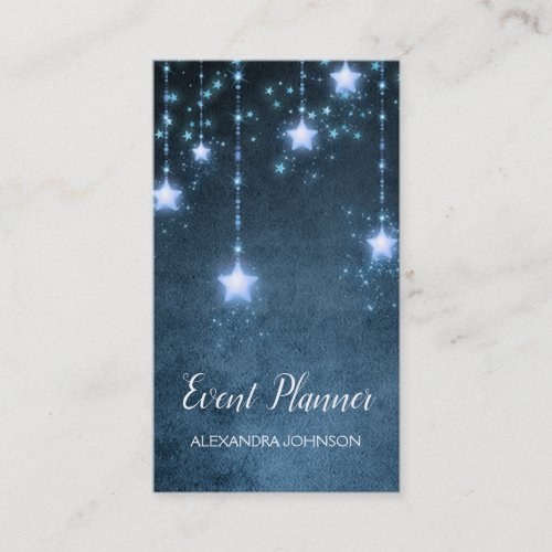 Blue Sparkly Stars under the Sky Event Planner Business Card