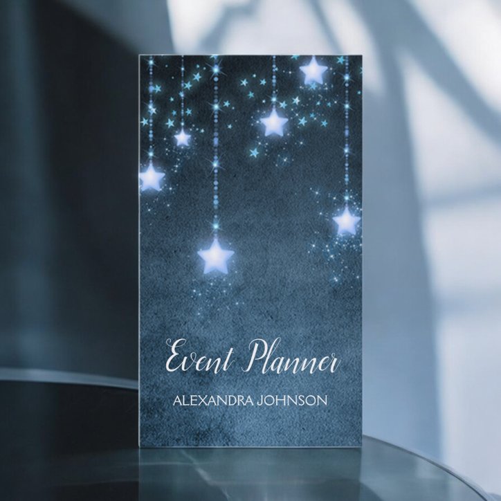 Blue Sparkly Stars Under The Sky Event Planner Business Card