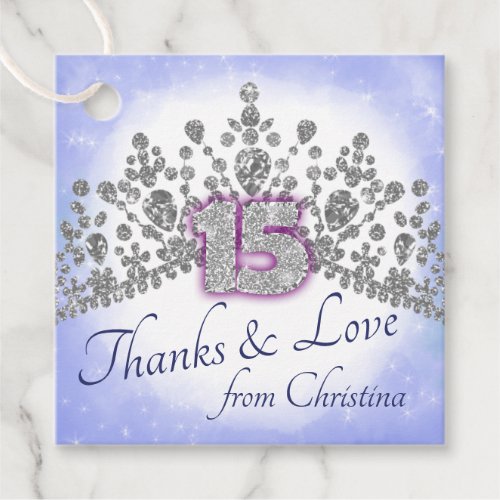 Blue  Sparkly Tiara Quinceanera Favor Tags