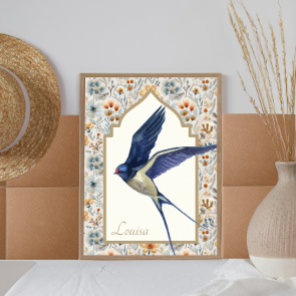Blue Sparrow Ornate Wildflower Wall Art