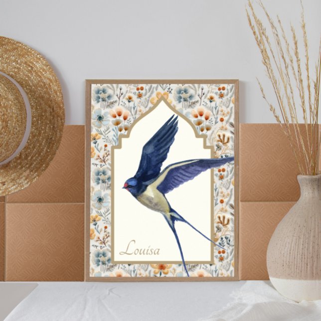 Blue Sparrow Ornate Wildflower Wall Art (Creator Uploaded)