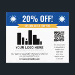 Blue Special Offer Discount Your Logo & QR Code Flyer<br><div class="desc">Special offer discount flyer for your small business with a blue banner at the top combined with a smaller yellow banner and bold white fonts. Special offer discount flyer personalized with your logo,  QR code,  and custom text.</div>