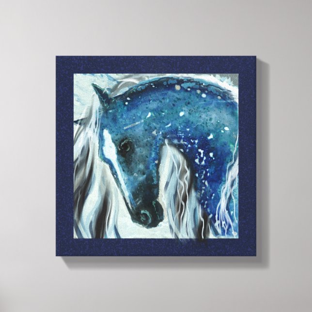 Blue Speckle Horse Art on Wrapped Canvas (Front)