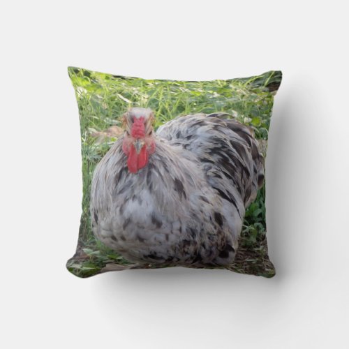 Blue Speckled Bantam Cochin Rooster Throw Pillow