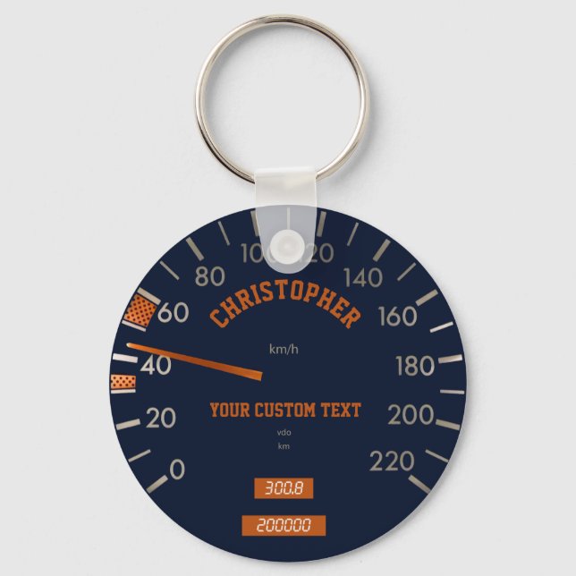 Blue Speedometer on Dashboard Keychain (Front)