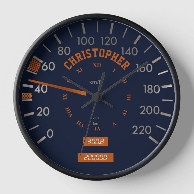 Blue Speedometer on Dashboard With Your Name Clock (Front)