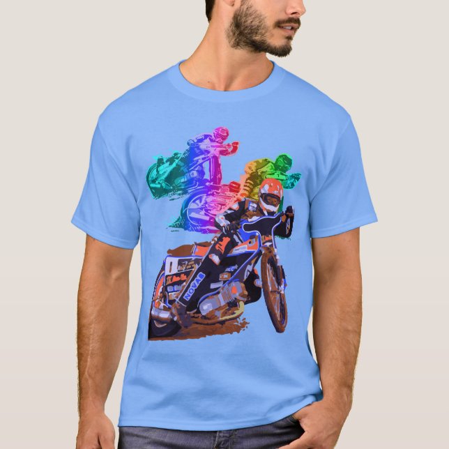 Blue Speedway Motorcycle Racer T-Shirt (Front)