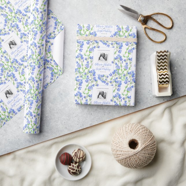  Blue Speedwell wildflower watercolor wedding Wrapping Paper (Crafts)