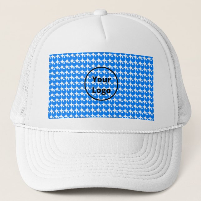Blue sphere circles pattern on white trucker hat (Front)