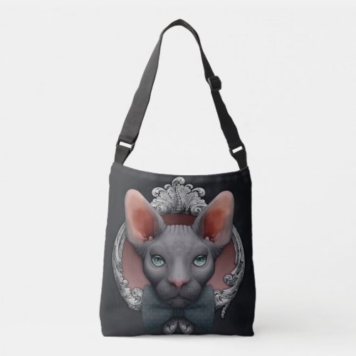 Blue Sphynx cat illustration Crossbody Bag