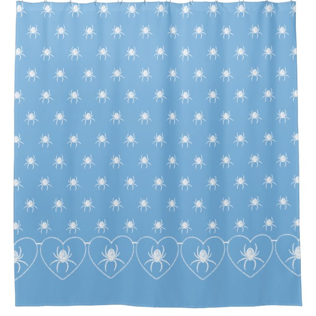 Blue Spider Heart Border Shower Curtain (Front)