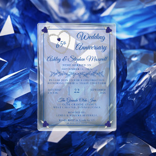 Blue Spinel Diamond 65th Wedding Anniversary Party Acrylic Invitations