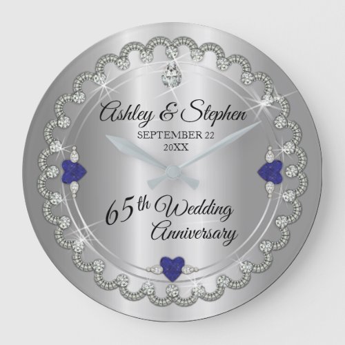 Blue Spinel Diamonds 65th Wedding Anniversary Large Clock