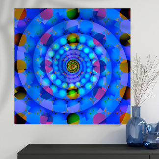 Blue Spiral Fractal with Dots Poster