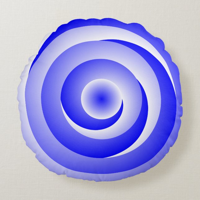 Blue Spiral Illusion by Kenneth Yoncich Round Pillow (Front)