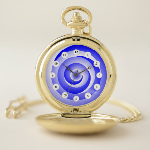 Blue Spiral Illusion (Classic Face) by K Yoncich Pocket Watch