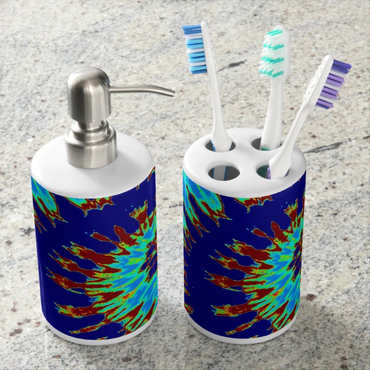 Blue Spiral Tie Dye Bathroom Sink Set Zazzle