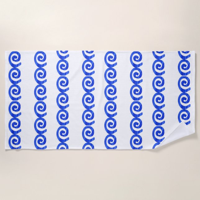 Blue spirals pattern on white beach towel (Front)
