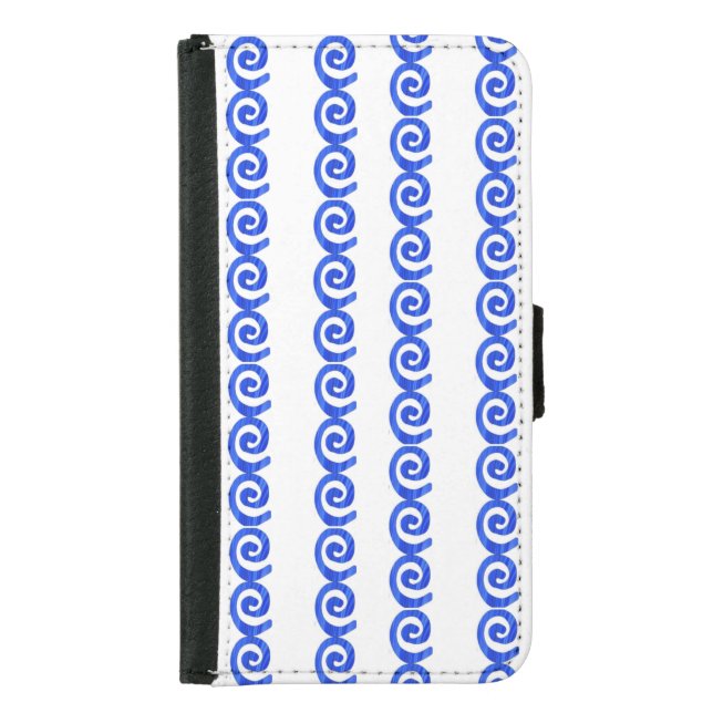 Blue spirals pattern on white samsung galaxy wallet case (Front)