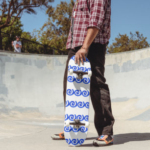 Blue spirals pattern on white skateboard