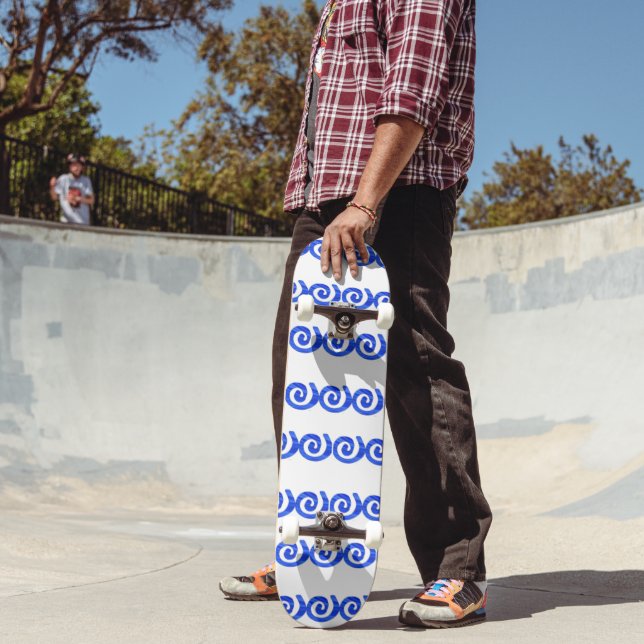 Blue spirals pattern on white skateboard (Outdoor 2)
